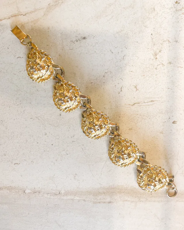 Vintage Gold Lion Heads Bracelet made by Care Tucker
