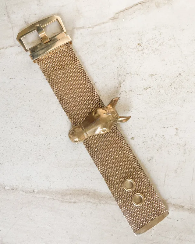 Vintage Gold tone Horse Head Mesh Bracelet made by Care Tucker