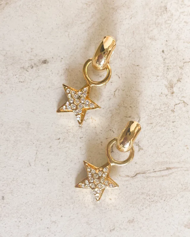 Vintage dangle crystal Star Clip Hoop Earrings made by Care Tucker