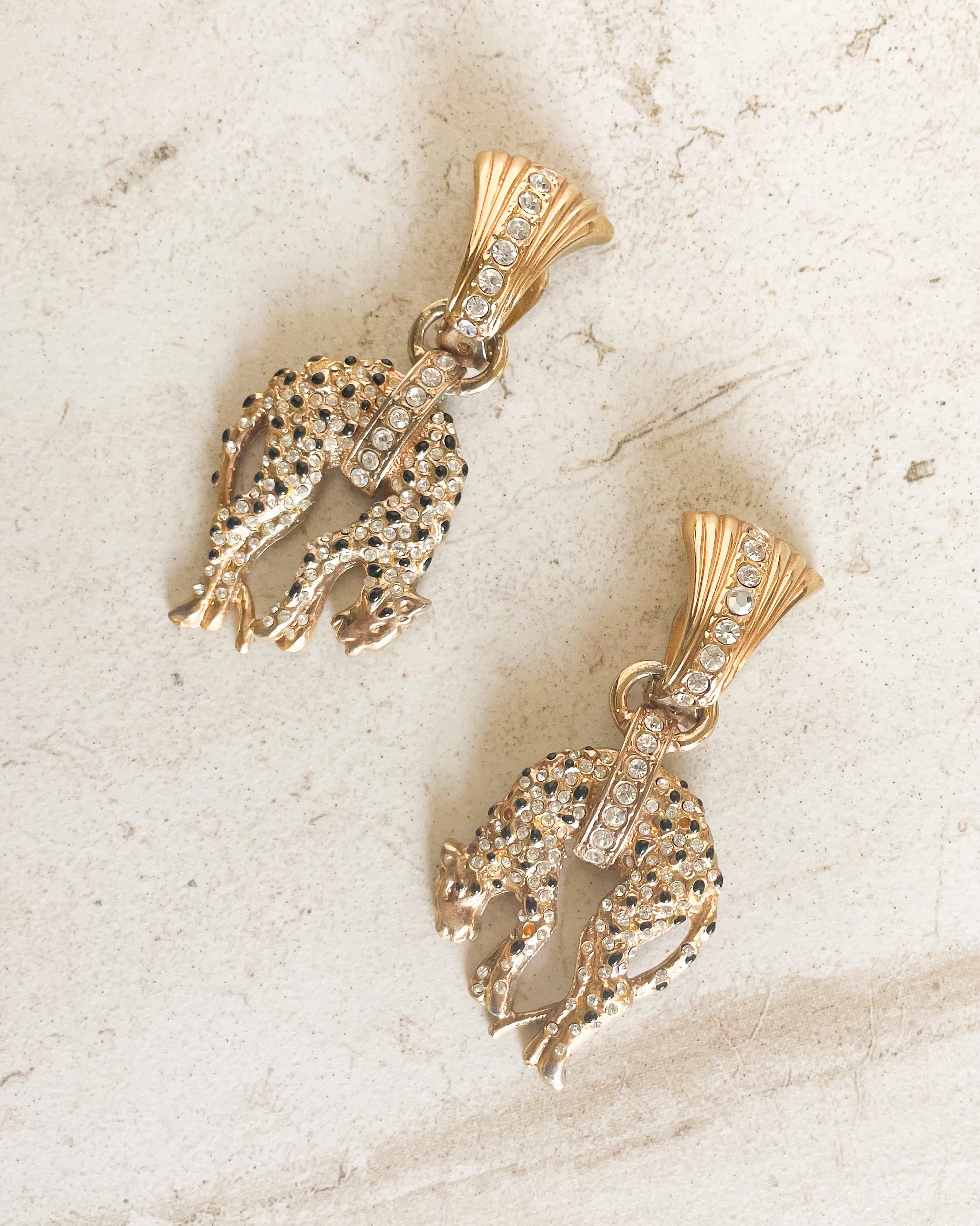vintage leopard crystal statement earrings sold by Care Tucker