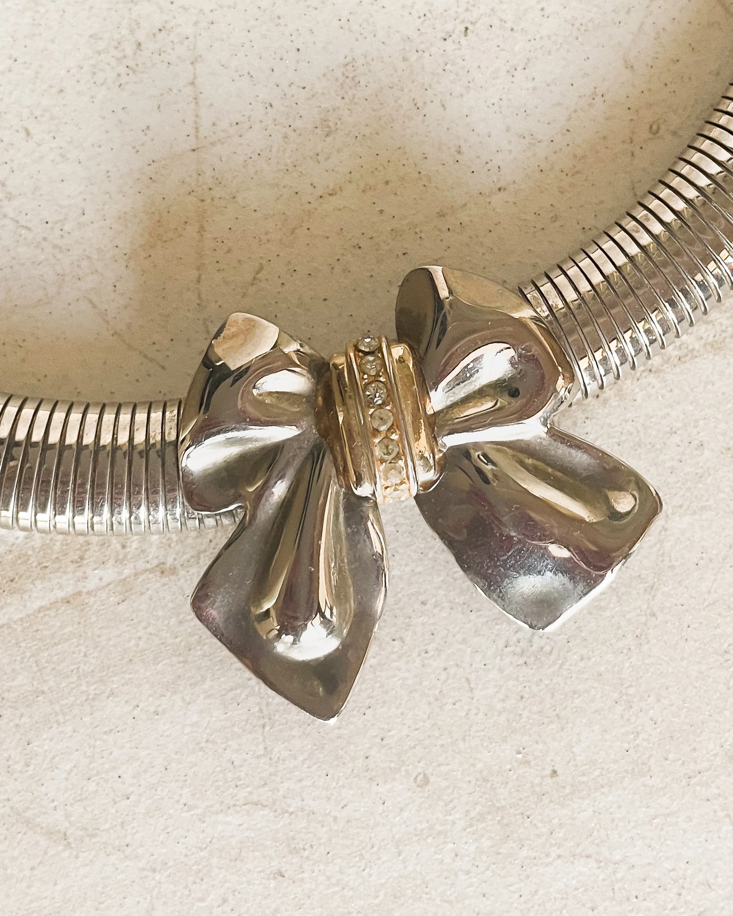 Vintage two tone bow silver snake chain choker sold by Care Tucker product image thumbnail 2