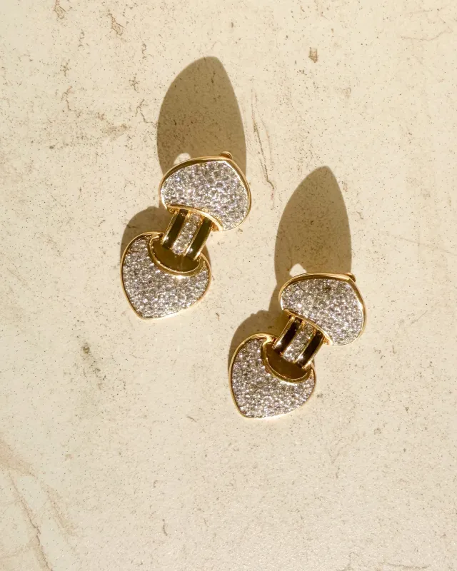 Vintage Signed Gold-Plated w/Pave Crystal Clip Earrings made by Care Tucker