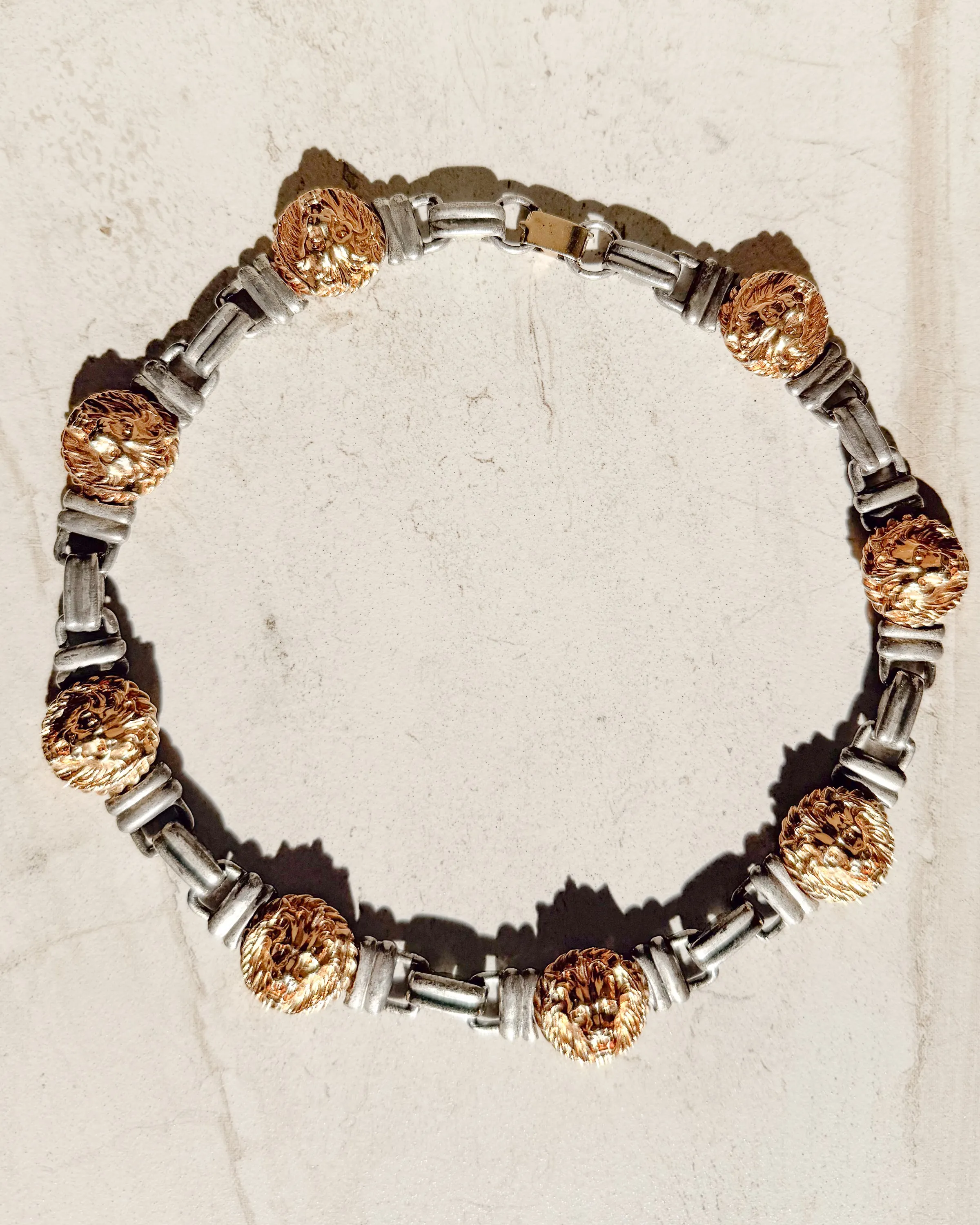 Vintage Signed 2 Tone Lion Head Medallions Necklace sold by Care Tucker product image thumbnail 2