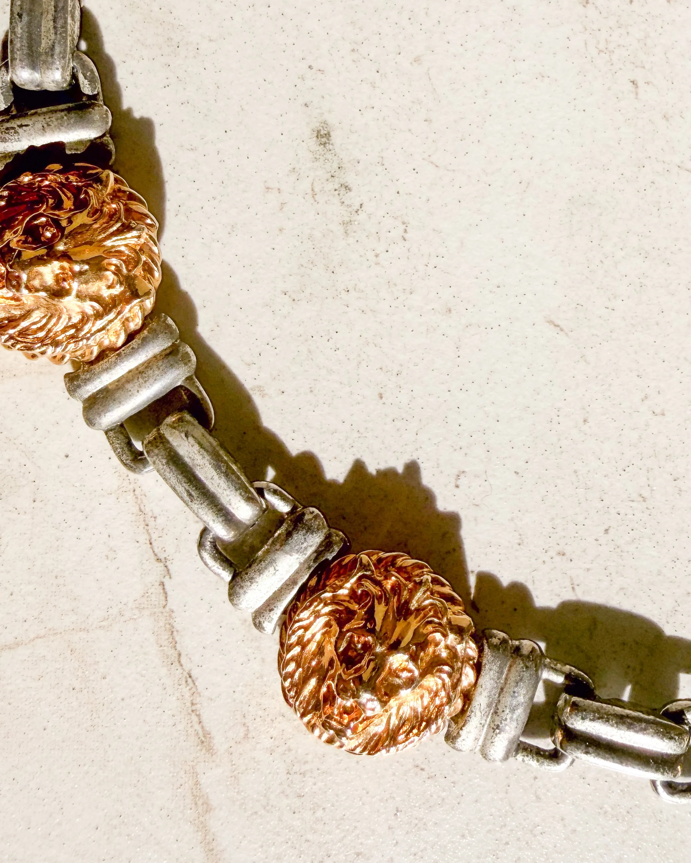 Vintage Signed 2 Tone Lion Head Medallions Necklace sold by Care Tucker product image thumbnail 3