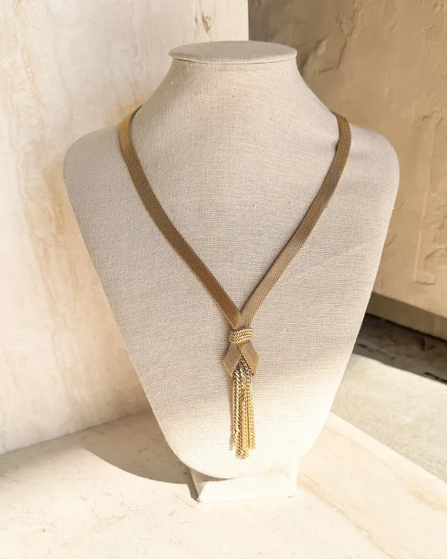 Vintage Signed Cascade Waterfall Golden Tassel Necklace made by Care Tucker