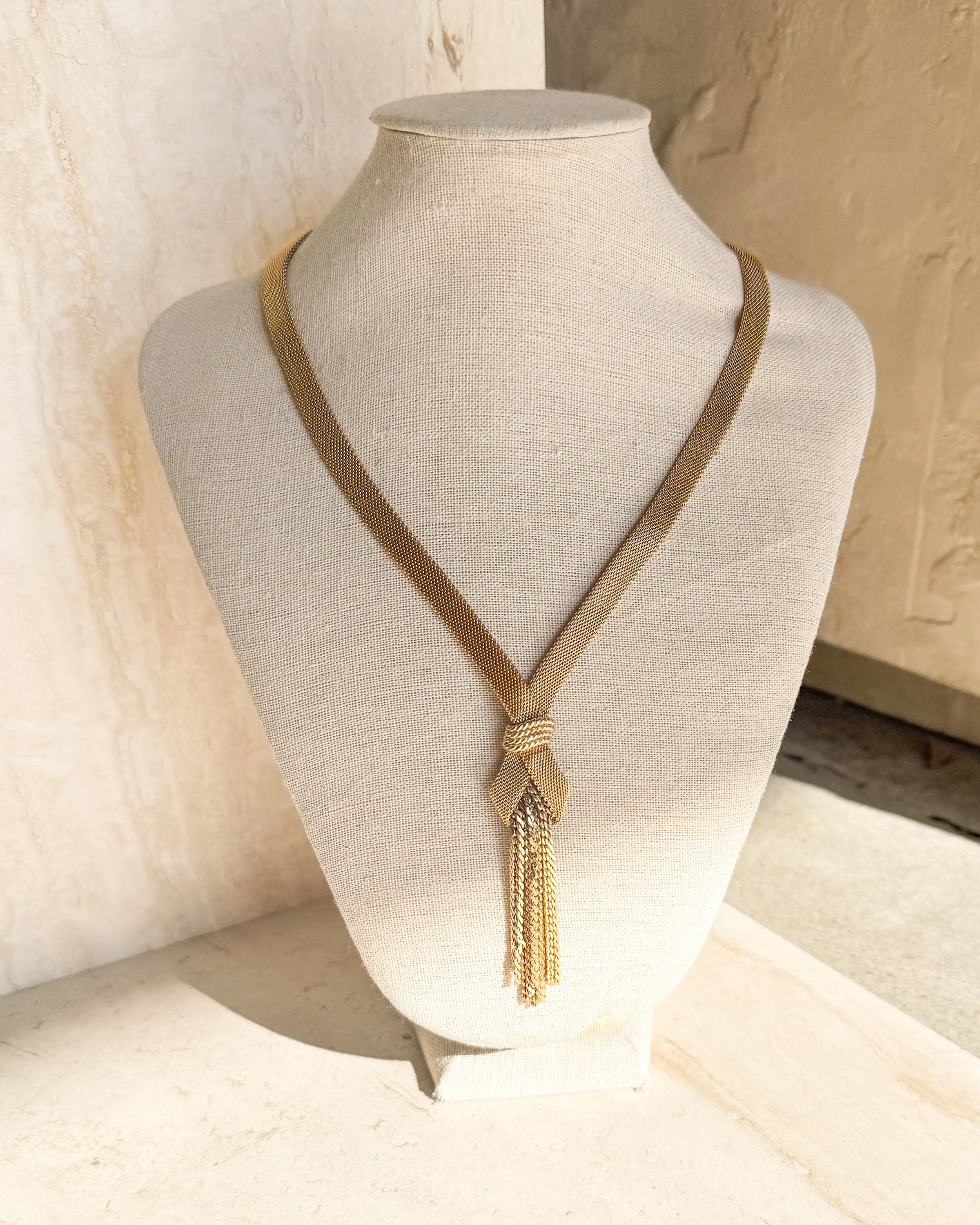 Vintage Signed Cascade Waterfall Golden Tassel Necklace sold by Care Tucker