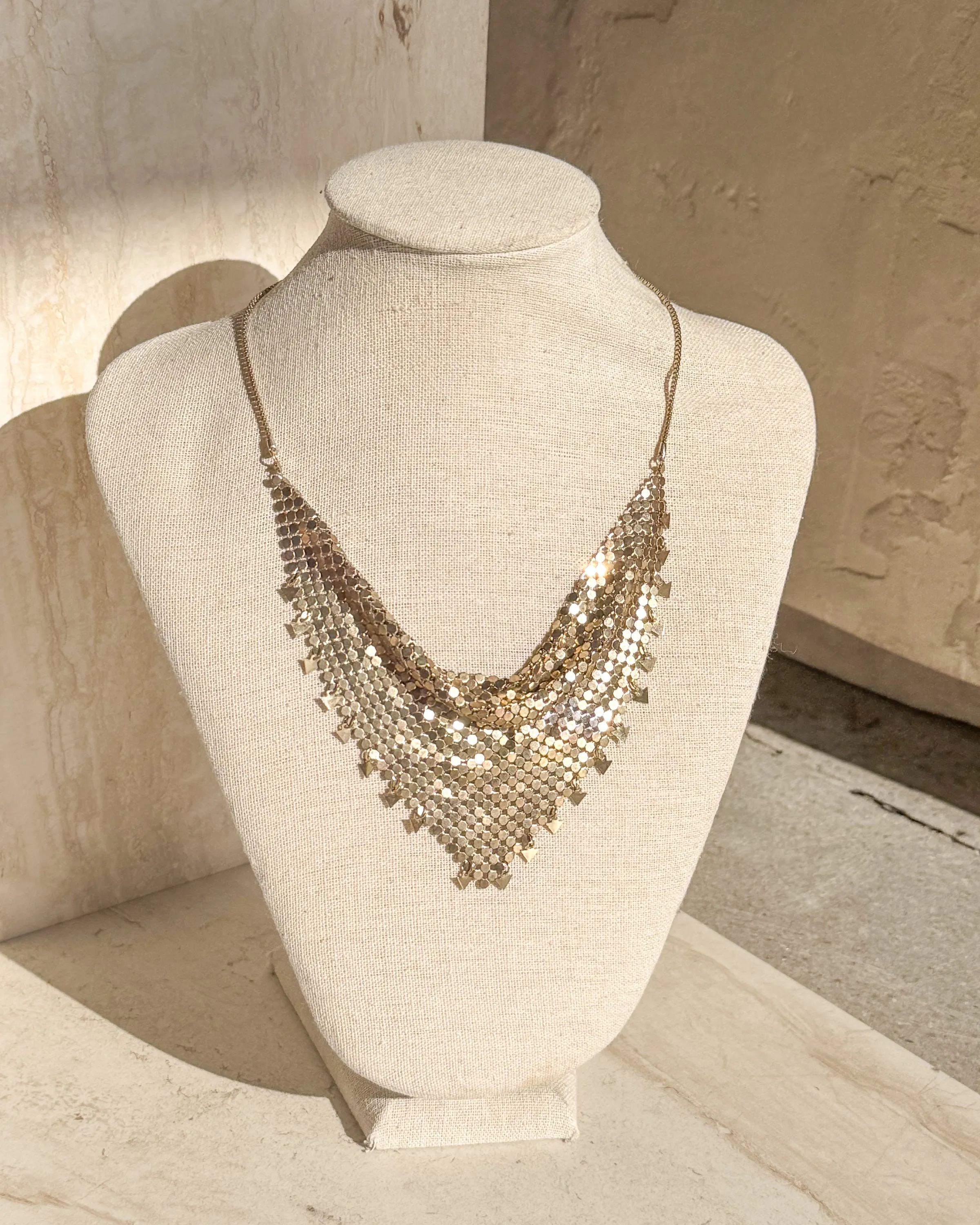 Vintage Gold Mesh Bib Necklace sold by Care Tucker