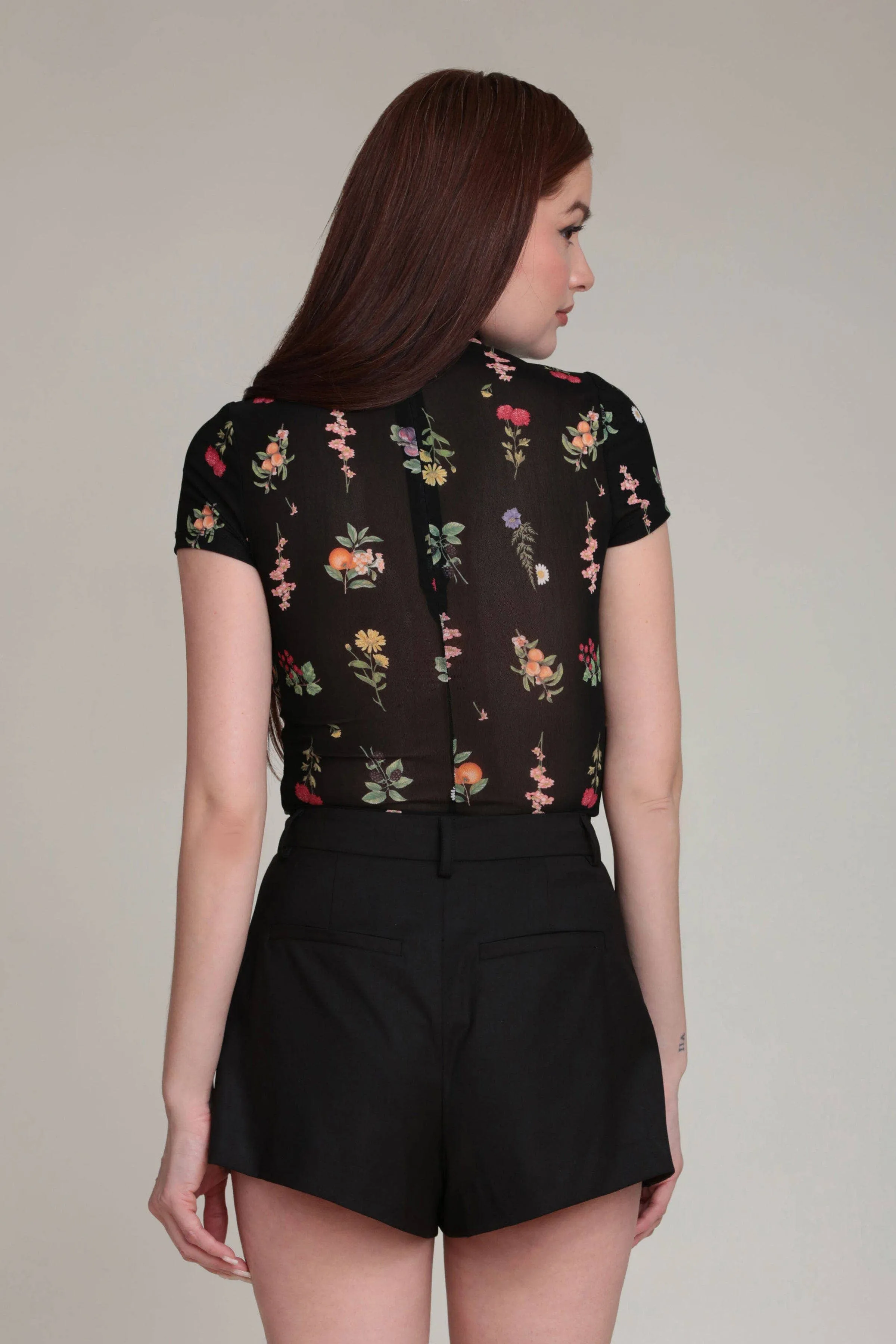 Floral Mesh Mock Neck Top (Black Botanical) sold by Care Tucker product image thumbnail 5