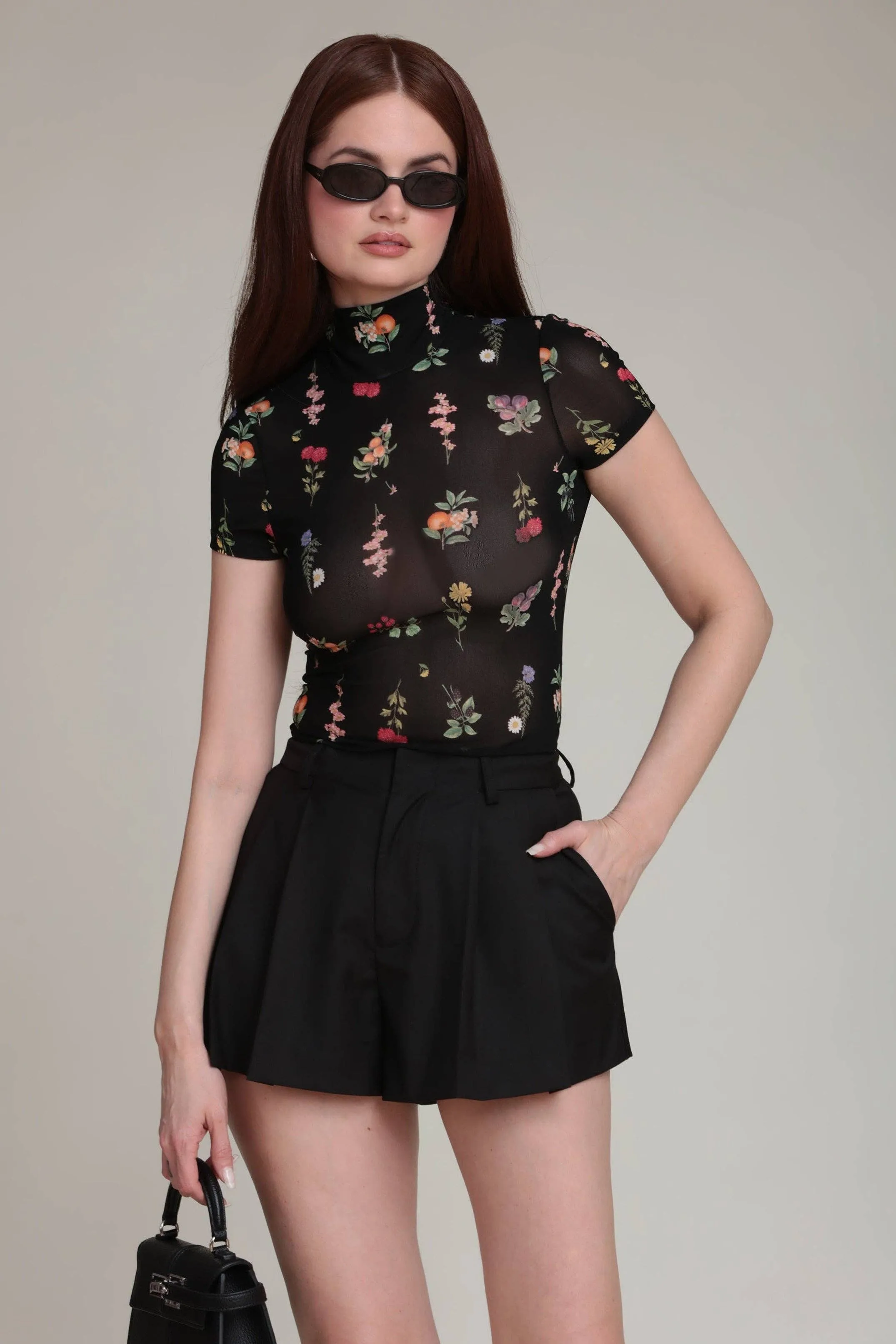 Floral Mesh Mock Neck Top (Black Botanical) sold by Care Tucker product image thumbnail 2