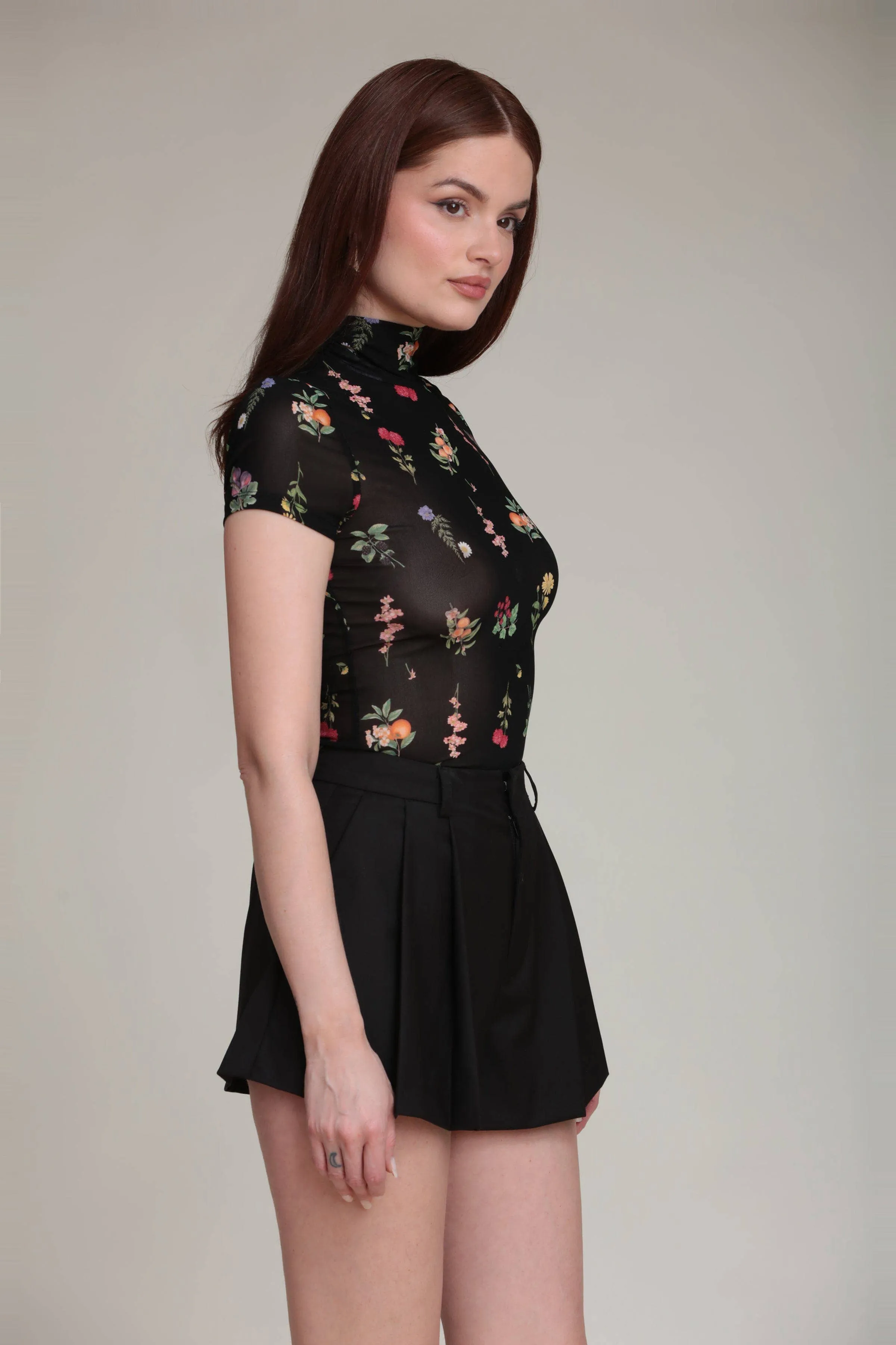 Floral Mesh Mock Neck Top (Black Botanical) sold by Care Tucker product image thumbnail 4