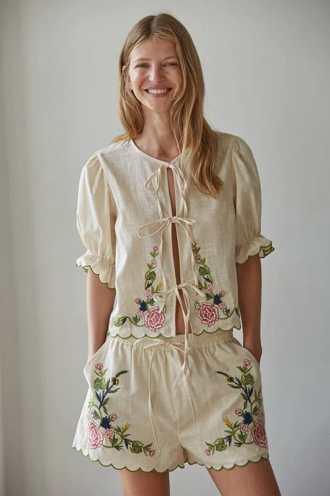 Floral Embroidered Linen Shorts sold by Care Tucker product image thumbnail 2