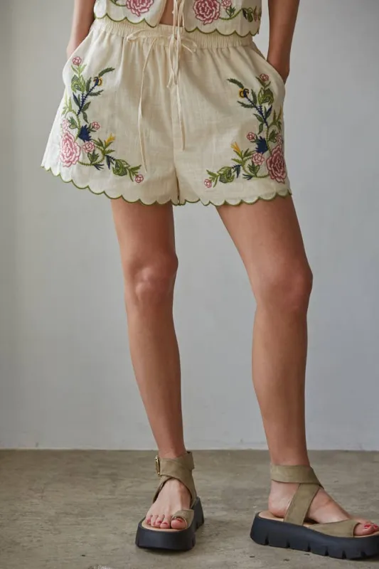 Floral Embroidered Linen Shorts made by Care Tucker