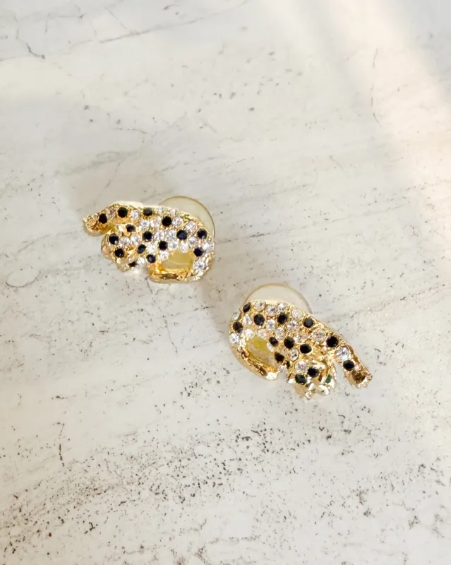 Vintage Rhinestone Leopard Stud Earring made by Care Tucker