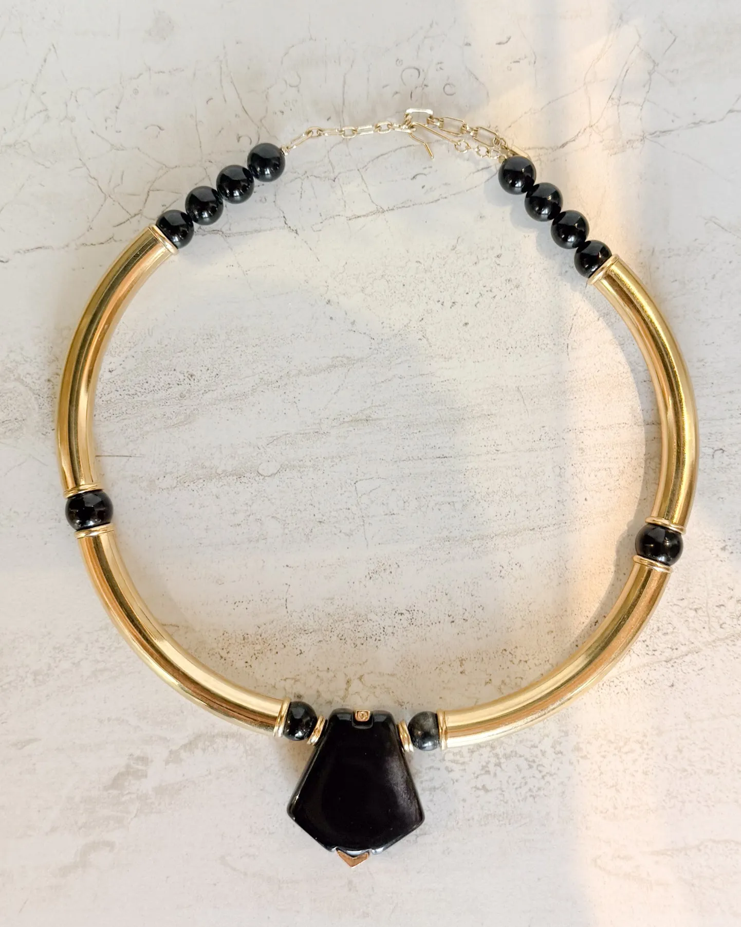 Vintage Art Deco Gold & Black Bead Necklace sold by Care Tucker product image thumbnail 3