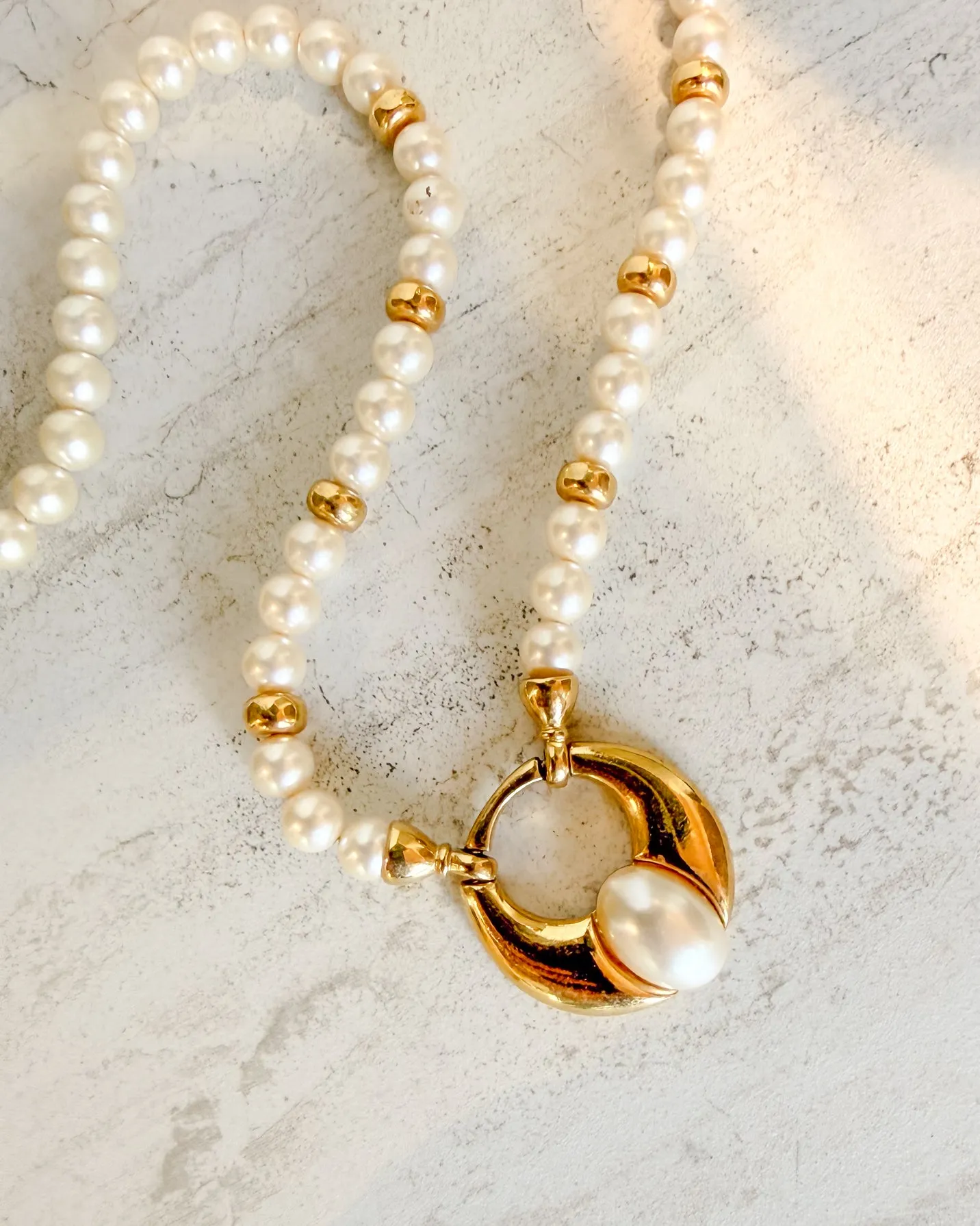 Vintage Gold and Pearl Beaded Pendant Necklace sold by Care Tucker product image thumbnail 2