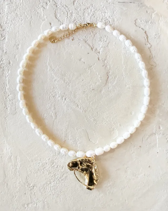 Pearl Stallion Head Necklace made by Care Tucker
