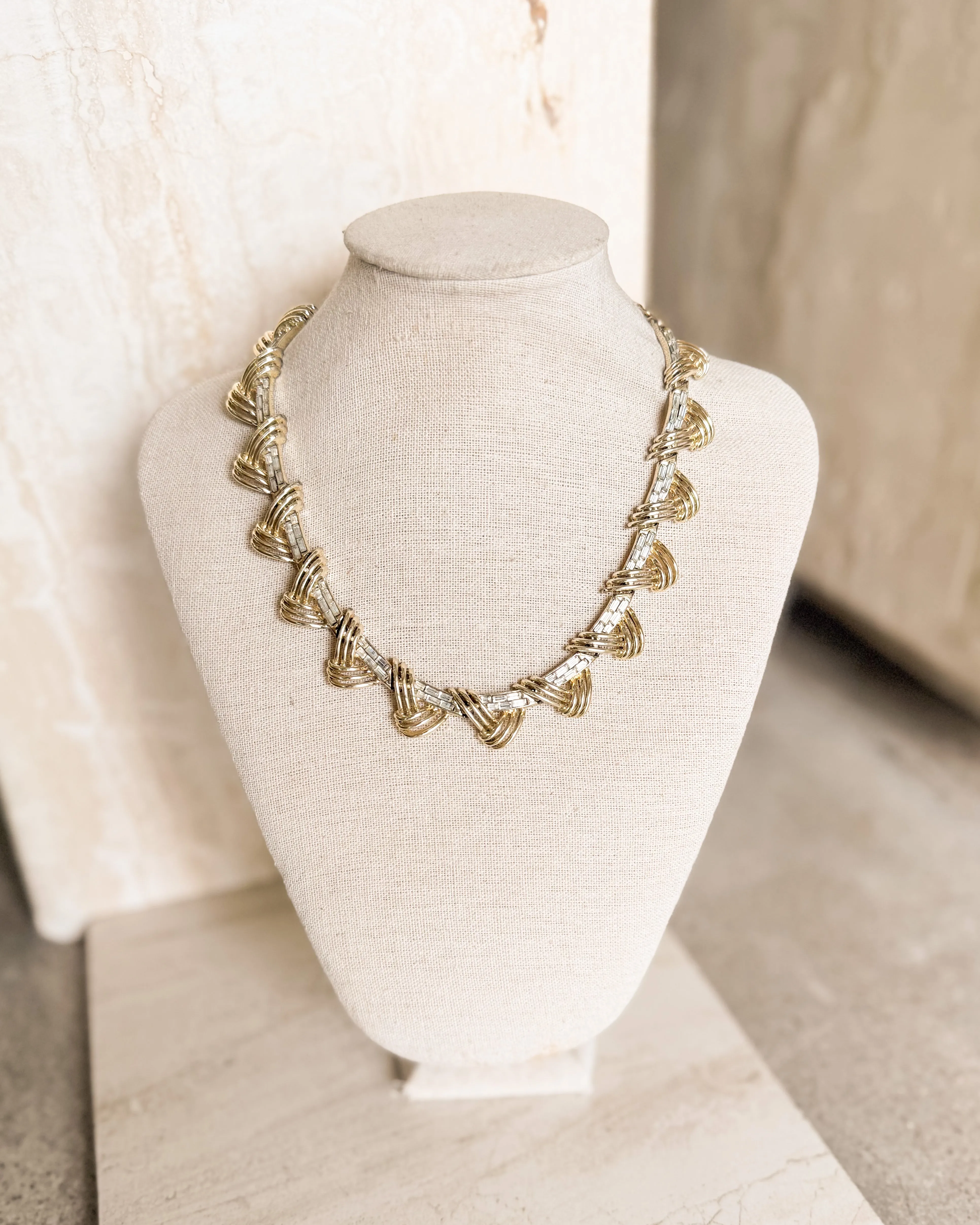 Vintage Signed gold tone clear stone necklace sold by Care Tucker