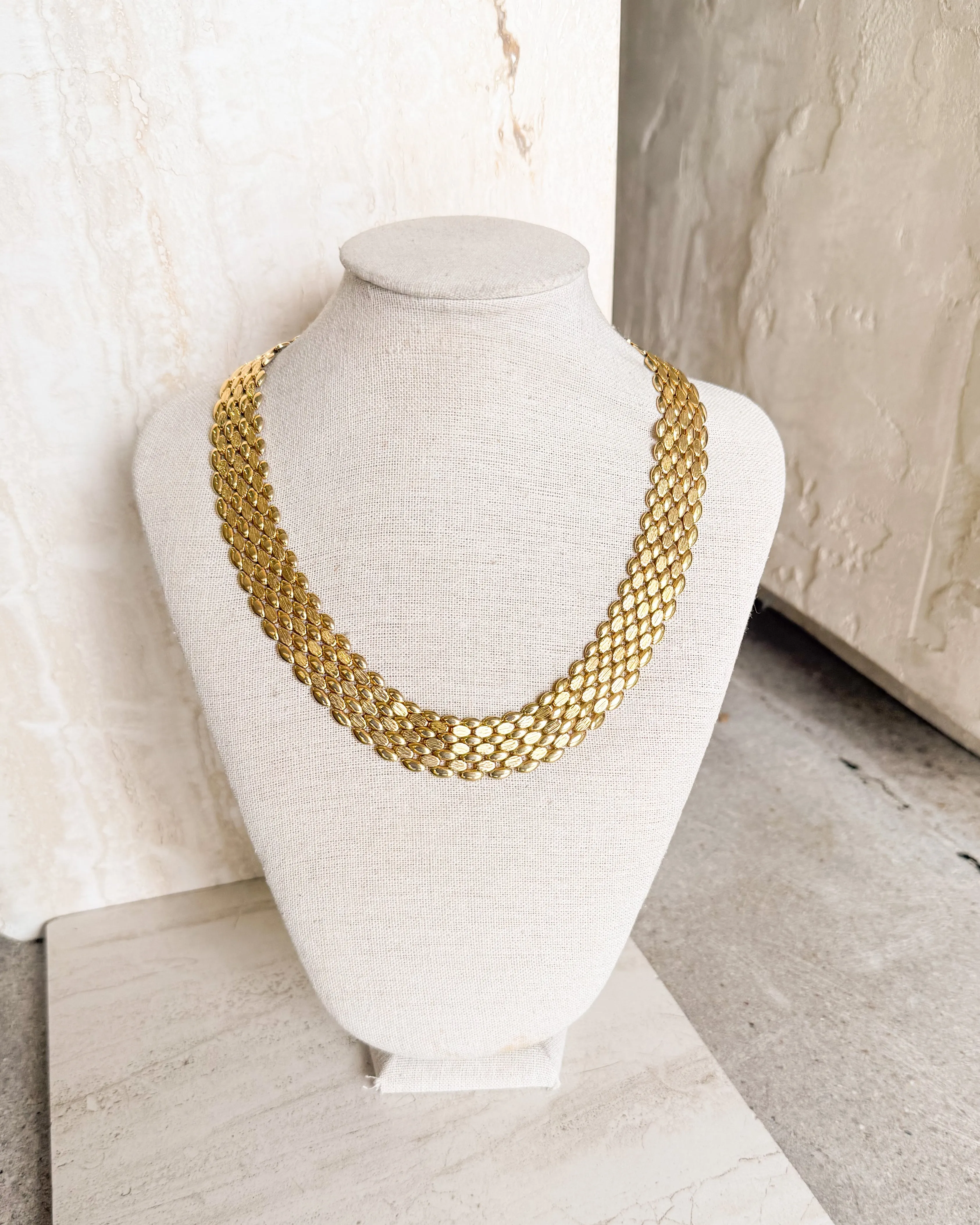 Vintage Signed Wide Gold Flat Link Chain Necklace sold by Care Tucker