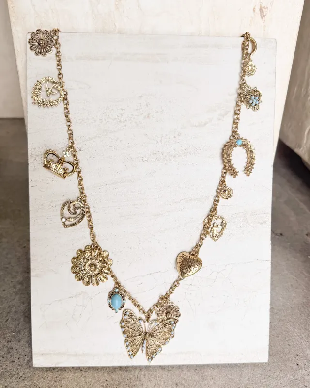 Vintage GOLD Rare Western CHARM NECKLACE made by Care Tucker