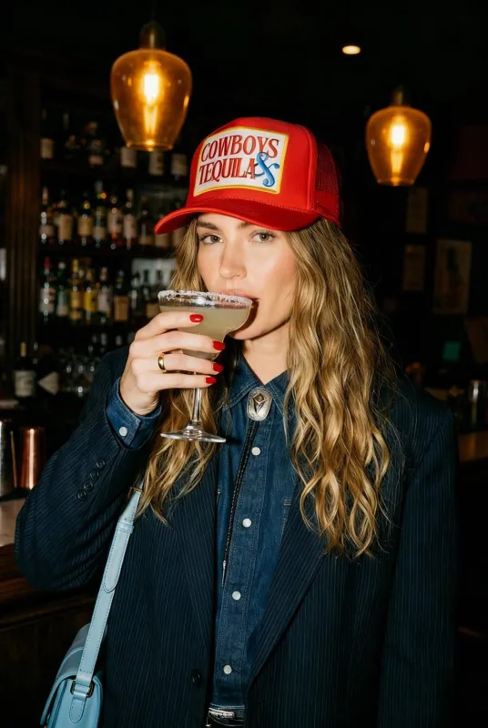 Cowboys & Tequila Trucker Hat in Red made by Care Tucker