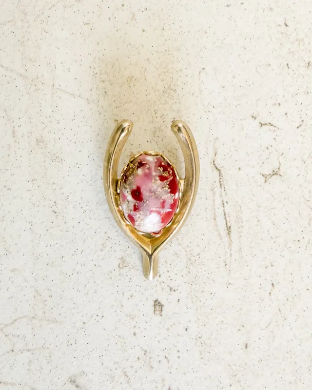 Vintage Gold Genuine stone Wishbone Pin made by Care Tucker