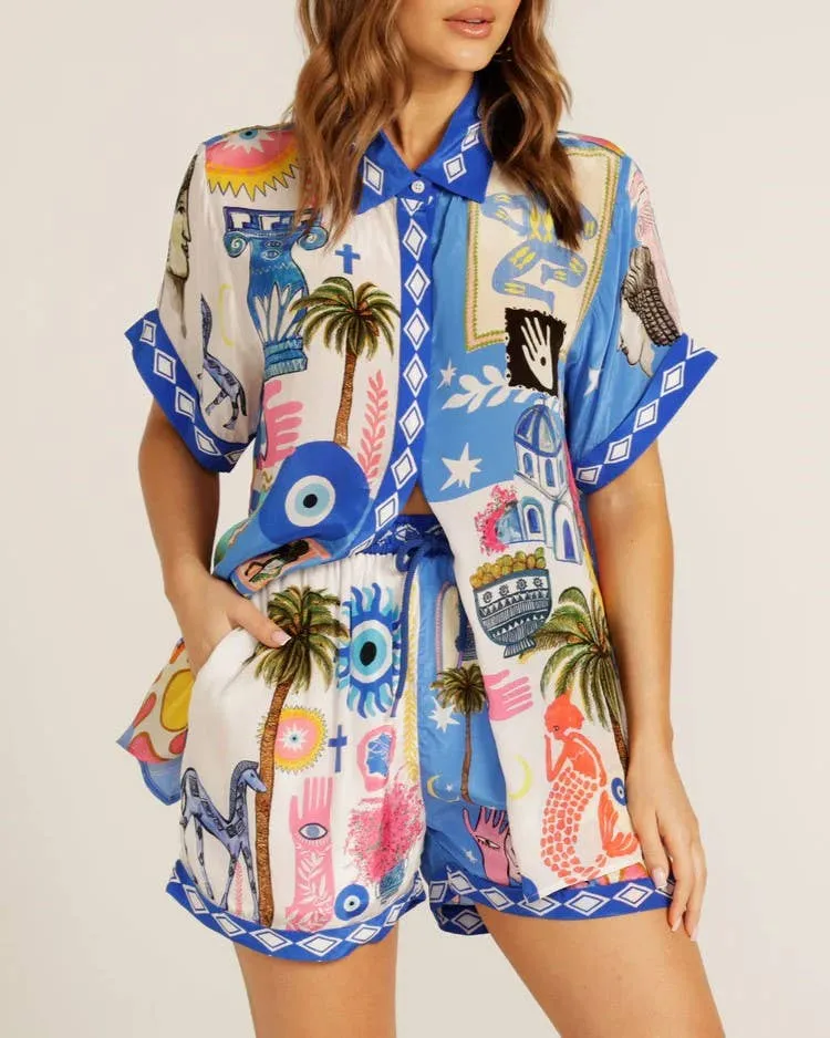Vacation Retro Civilization Unique Print Shirt Shorts Set sold by Care Tucker product image thumbnail 3