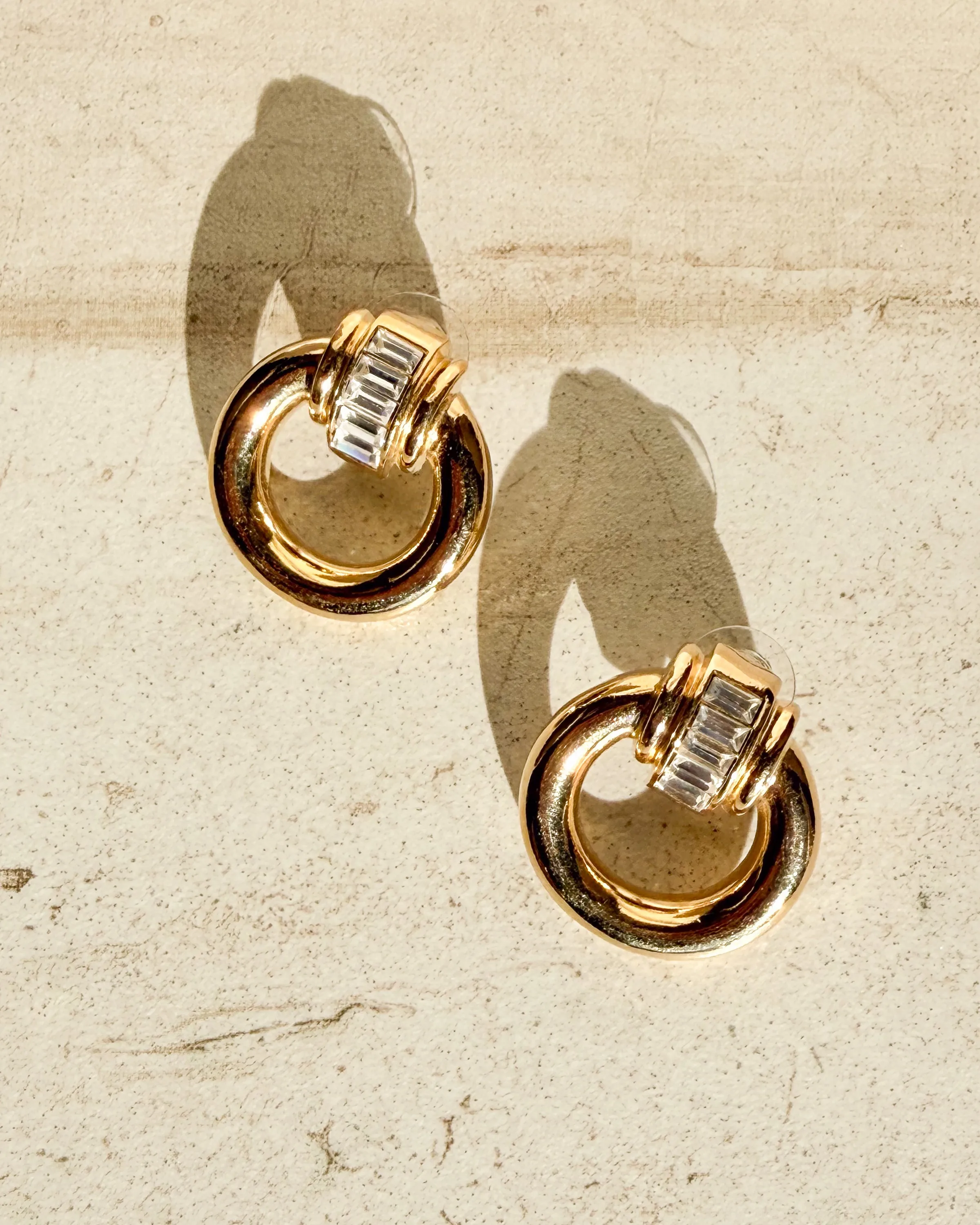 Vintage Crystal Ribbed Gold Plated Door Knocker Earrings sold by Care Tucker product image thumbnail 2