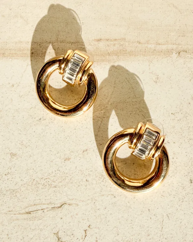 Vintage Crystal Ribbed Gold Plated Door Knocker Earrings made by Care Tucker