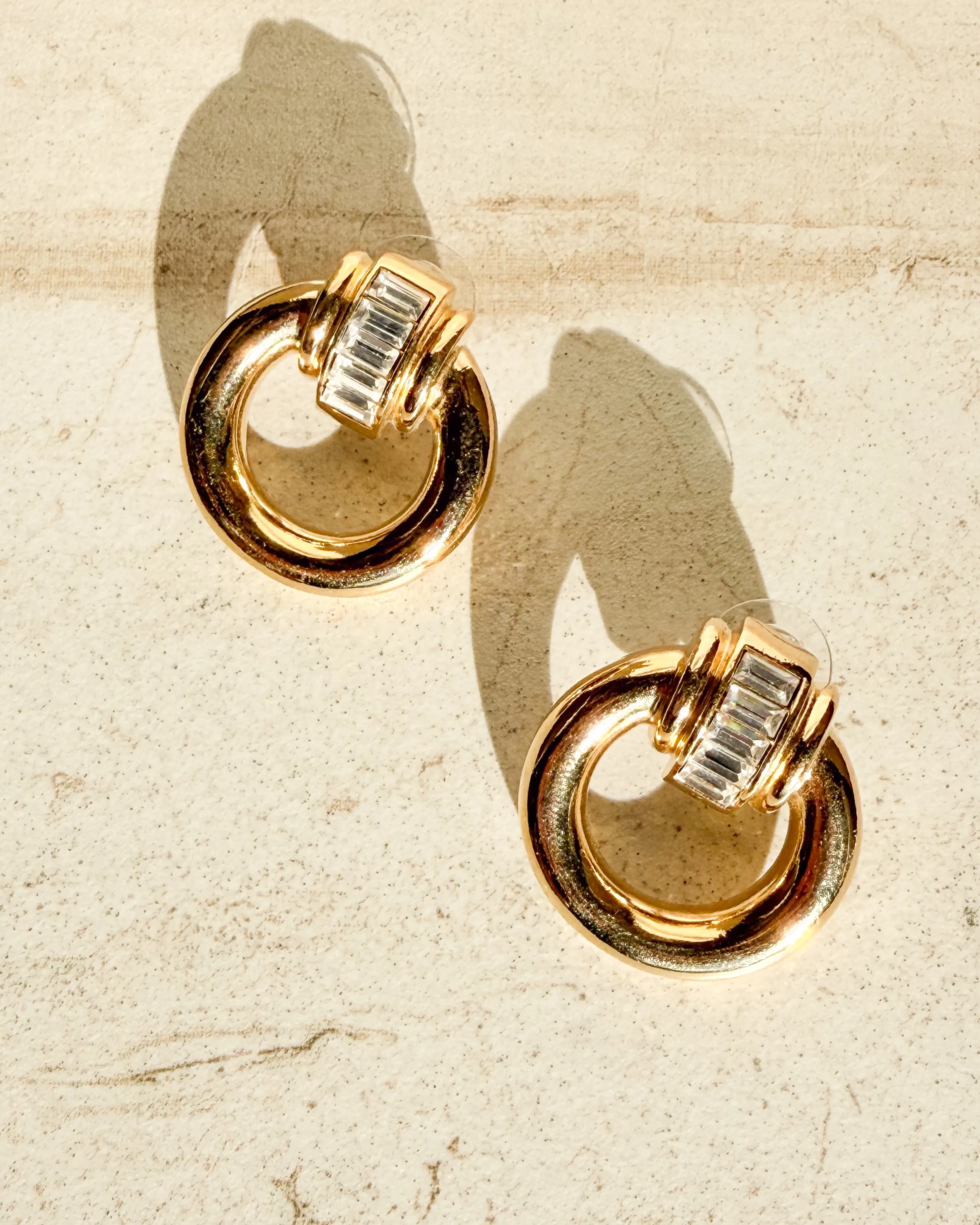 Vintage Crystal Ribbed Gold Plated Door Knocker Earrings sold by Care Tucker