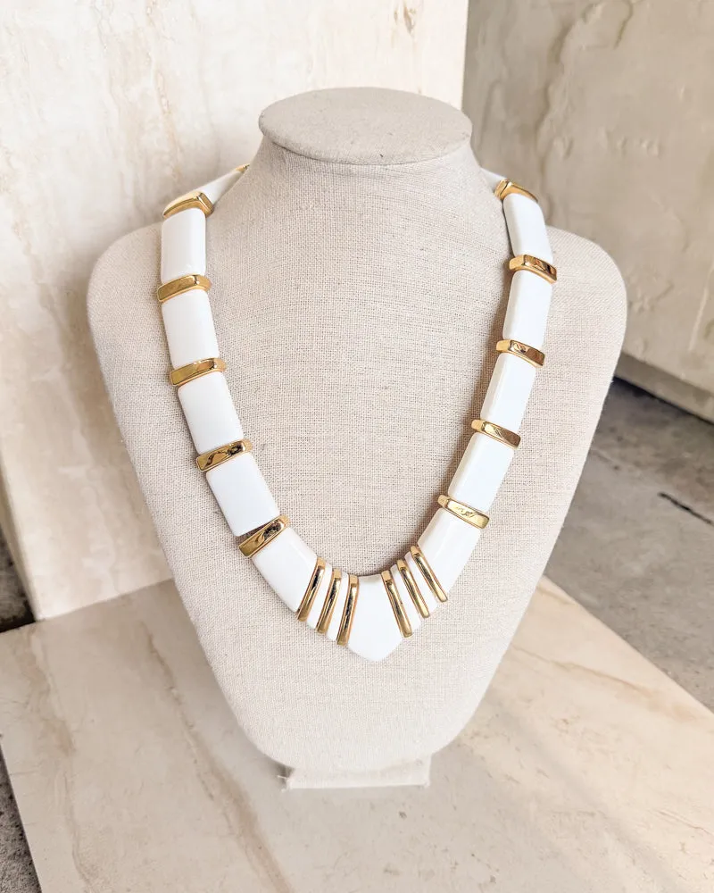 Vintage Signed COUTURE GOLD W/WHITE LUCITE MODERNIST DECO NECKLACE sold by Care Tucker product image thumbnail 2