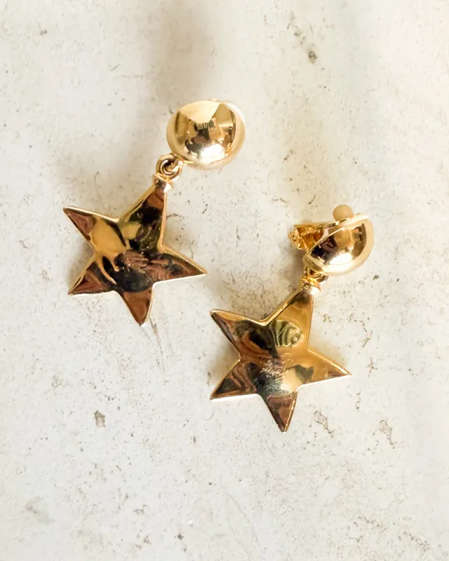 Vintage Gold Star Dangle Clip On Earrings made by Care Tucker