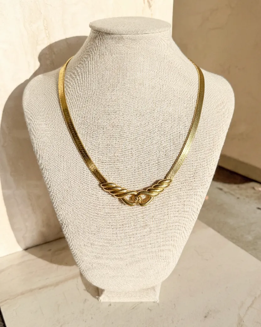 Vintage SIgned Gold Tone Choker Style Necklace sold by Care Tucker
