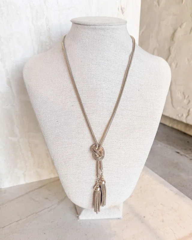 Vintage Gold knotted double tassel pendant made by Care Tucker