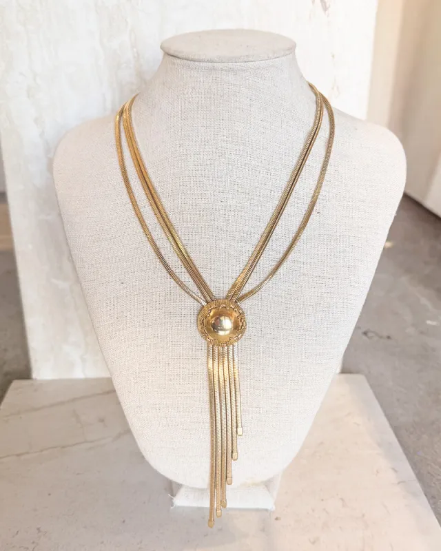 Vintage Snake Chain Gold Tone Tassel Necklace made by Care Tucker