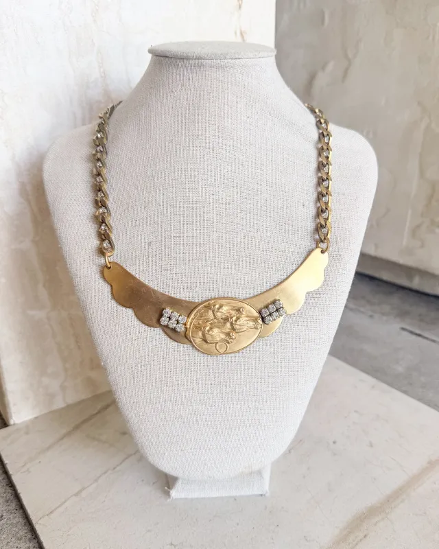 Vintage Gold Tone Triple Horse Head necklace made by Care Tucker