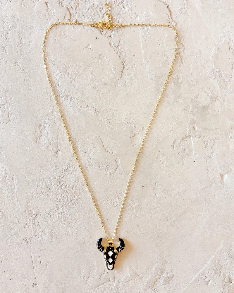 Black Enamel Bull Necklace sold by Care Tucker