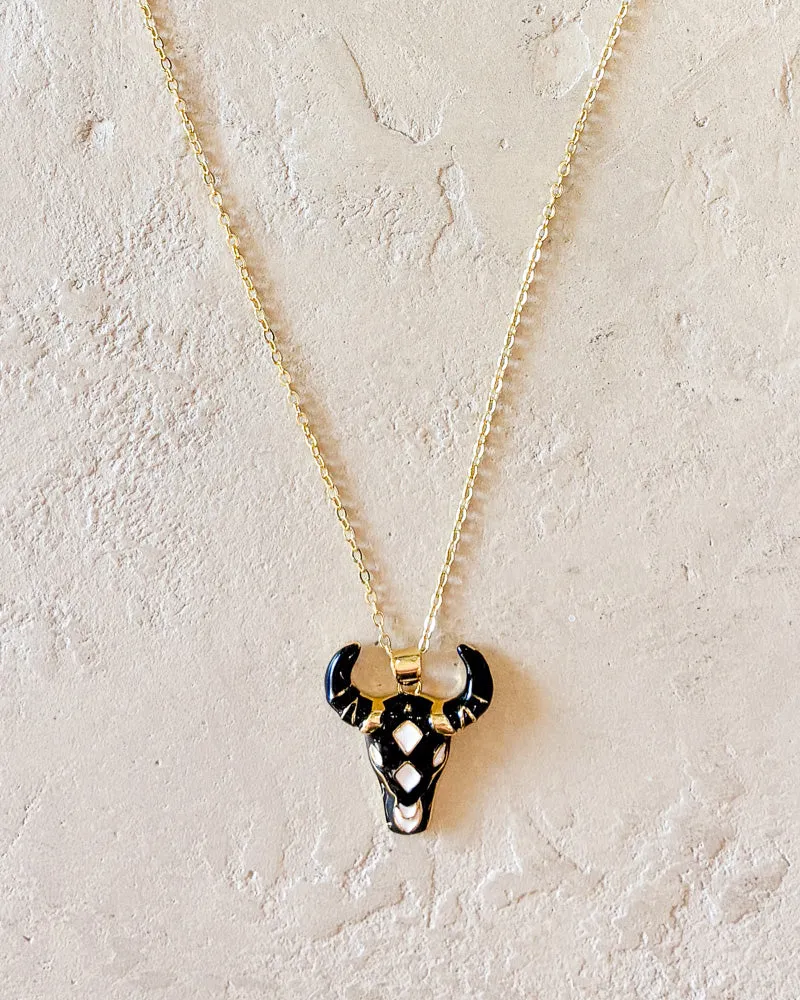 Black Enamel Bull Necklace sold by Care Tucker product image thumbnail 2
