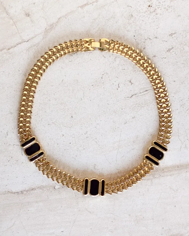 Vintage panther link black enamel accent Necklace made by Care Tucker