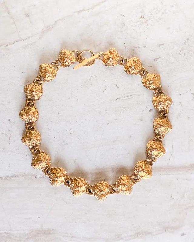 Vintage Signed Lions head Necklace made by Care Tucker