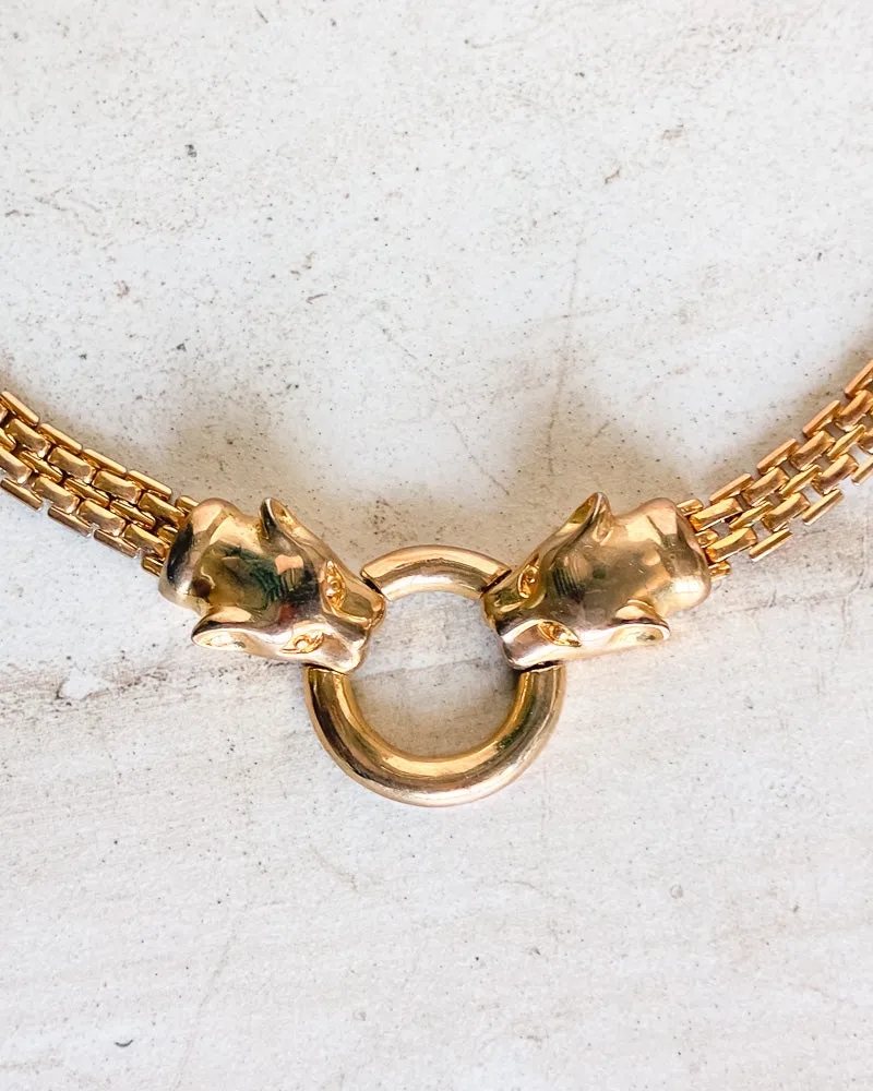 Vintage Gold tone double panther head ring choker necklace sold by Care Tucker product image thumbnail 2