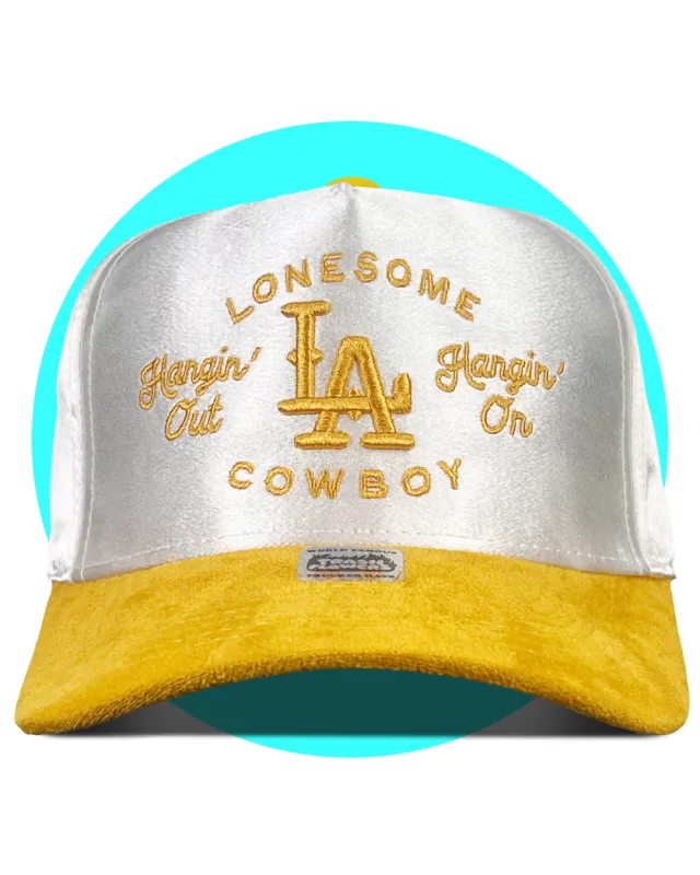 Lonesome LA Cowboy Satin Suede Snapback Hat made by Care Tucker