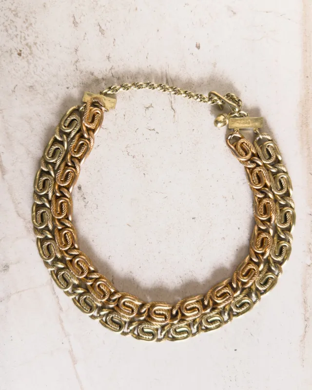 Vintage Signed Double strand S-Link mixed metal Chain Necklace made by Care Tucker