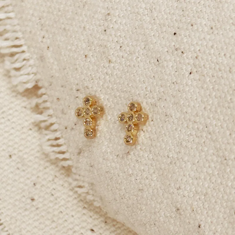18k Gold Filled Mini Bezel CZ Cross Stud Earrings made by Care Tucker