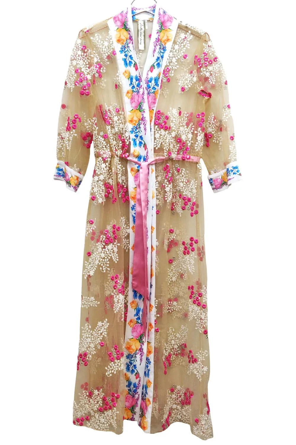 Beaded Floral Mesh Coat Robe Coverup sold by Care Tucker