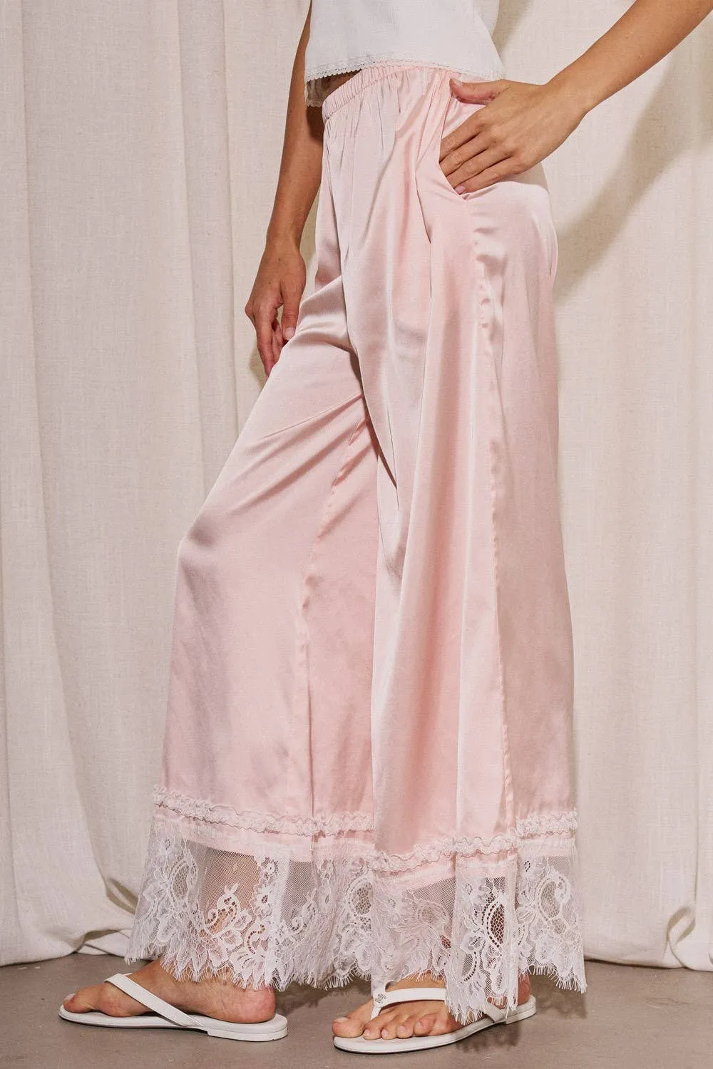 Woven Satin Lace Trim Wide Pants sold by Care Tucker product image thumbnail 4