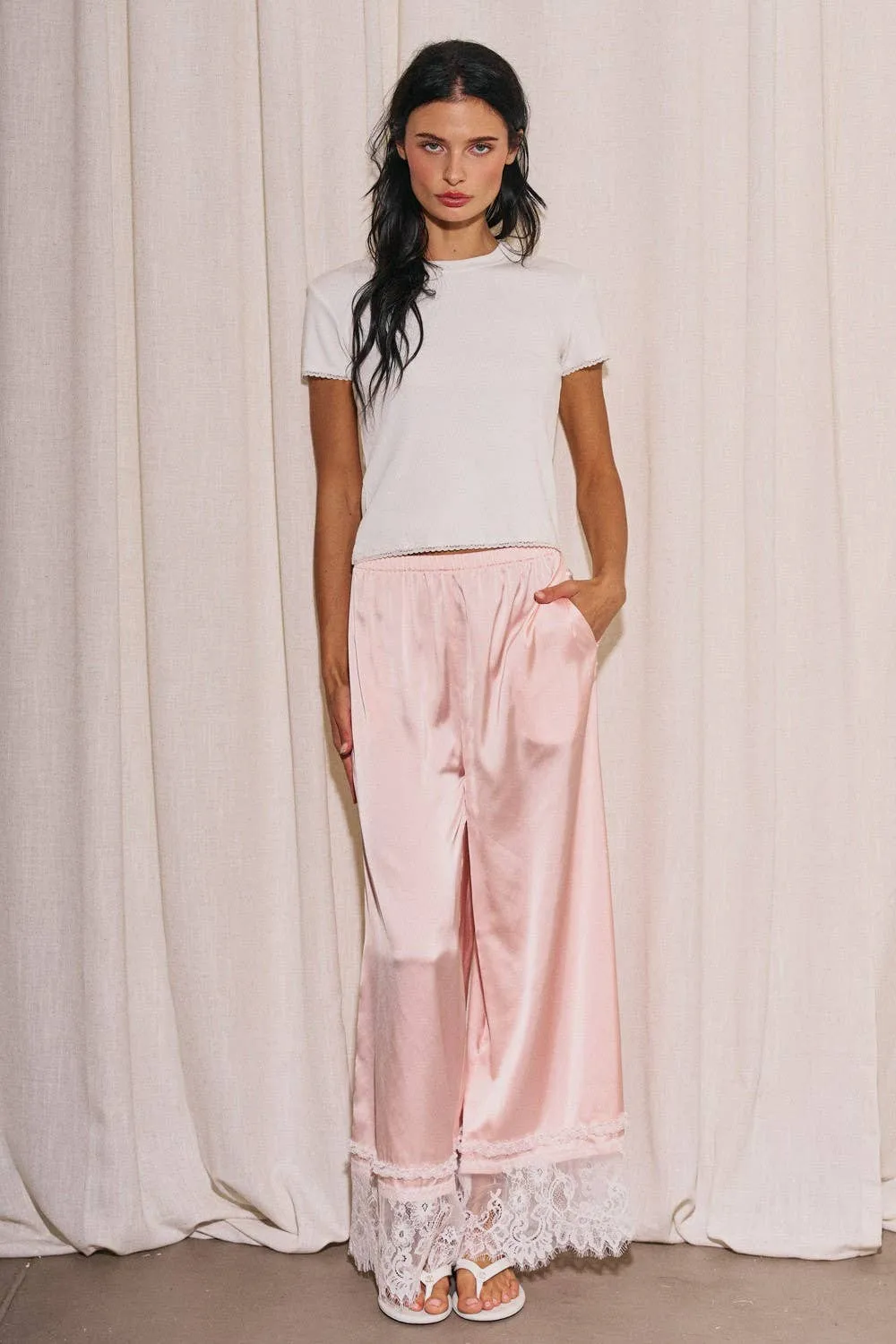 Woven Satin Lace Trim Wide Pants sold by Care Tucker product image thumbnail 5