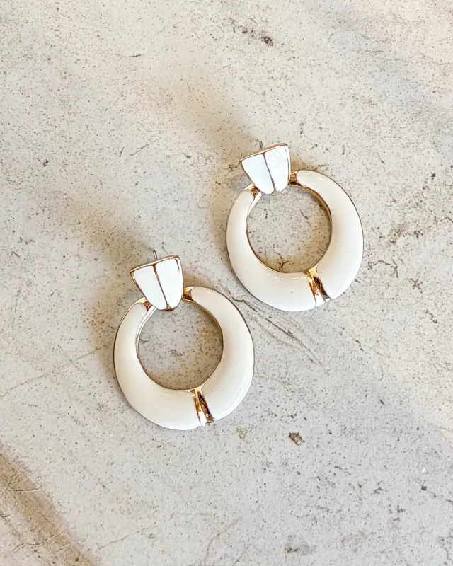 Vintage Gold Tone Cream Enamel Classic Pierced Earrings made by Care Tucker