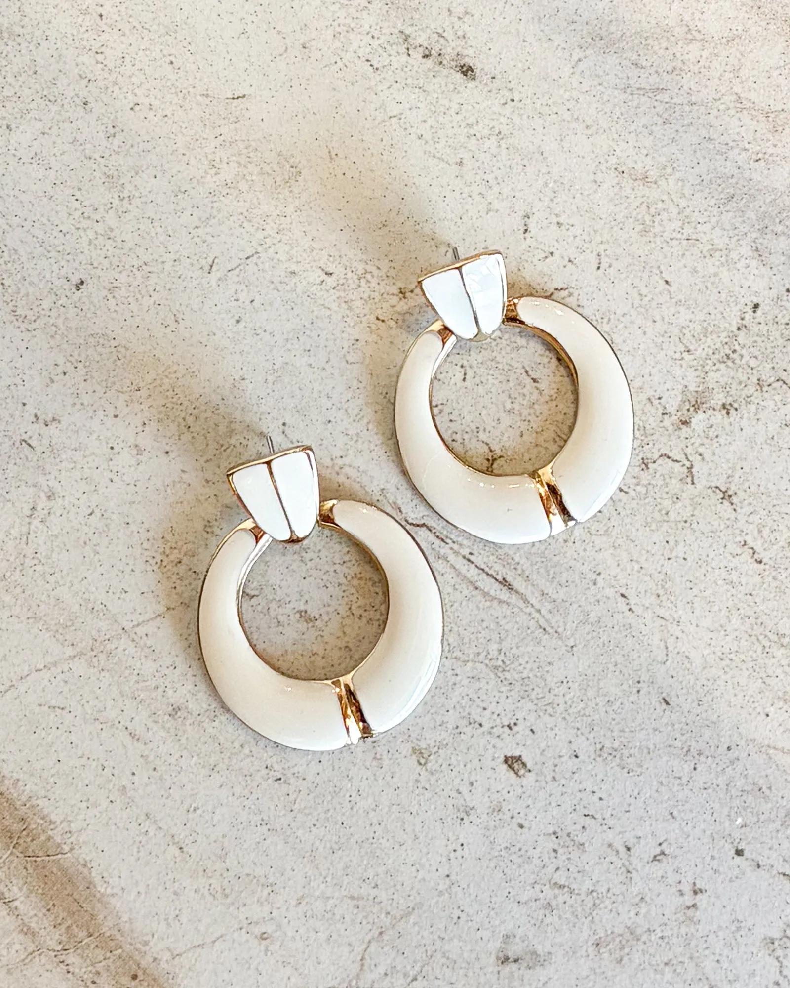 Vintage Gold Tone Cream Enamel Classic Pierced Earrings sold by Care Tucker