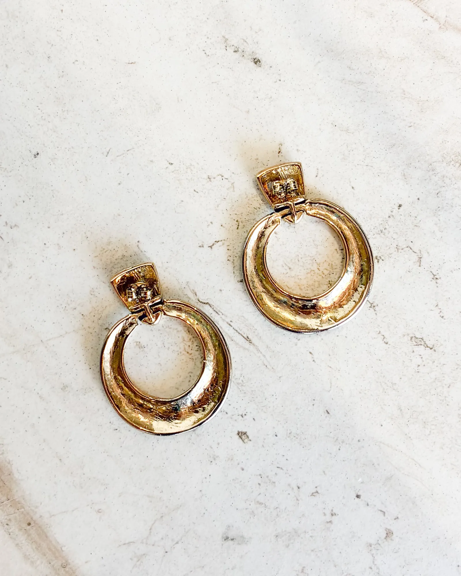 Vintage Gold Tone Cream Enamel Classic Pierced Earrings sold by Care Tucker product image thumbnail 2