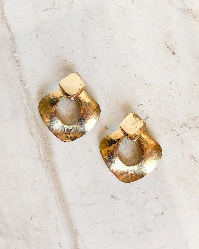Vintage Gold Tone Hammered Brass Pendant Earrings made by Care Tucker